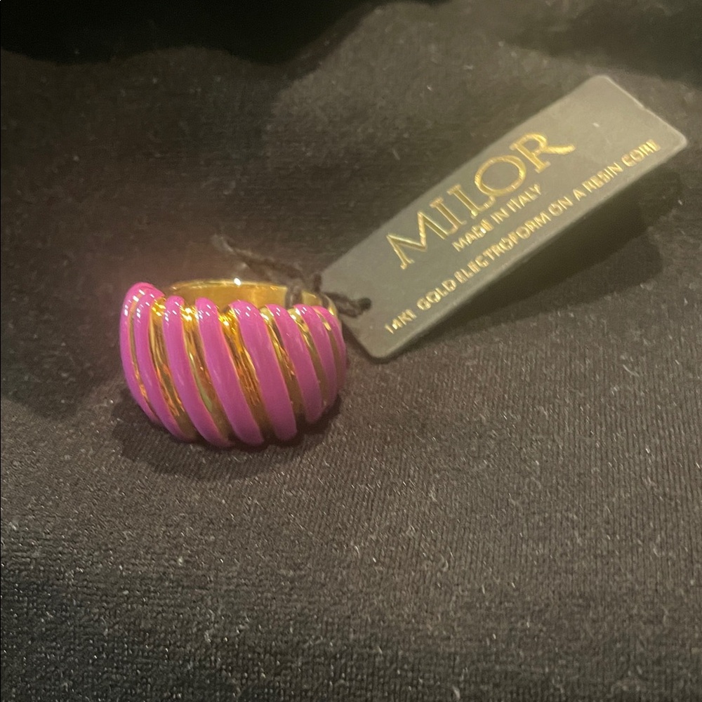 Milor Vibrant Pink and Gold Women's Ring enamel pink